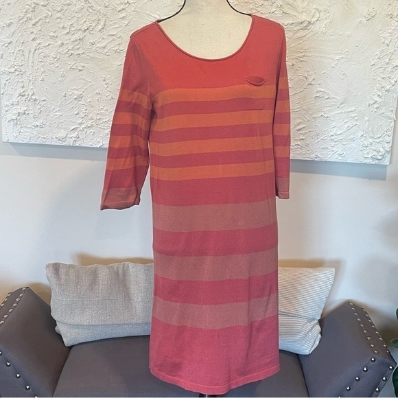 Peruvian Connection Striped Knit Dress Orange Womens 3/4 Sleeve Sz M - Picture 1 of 6